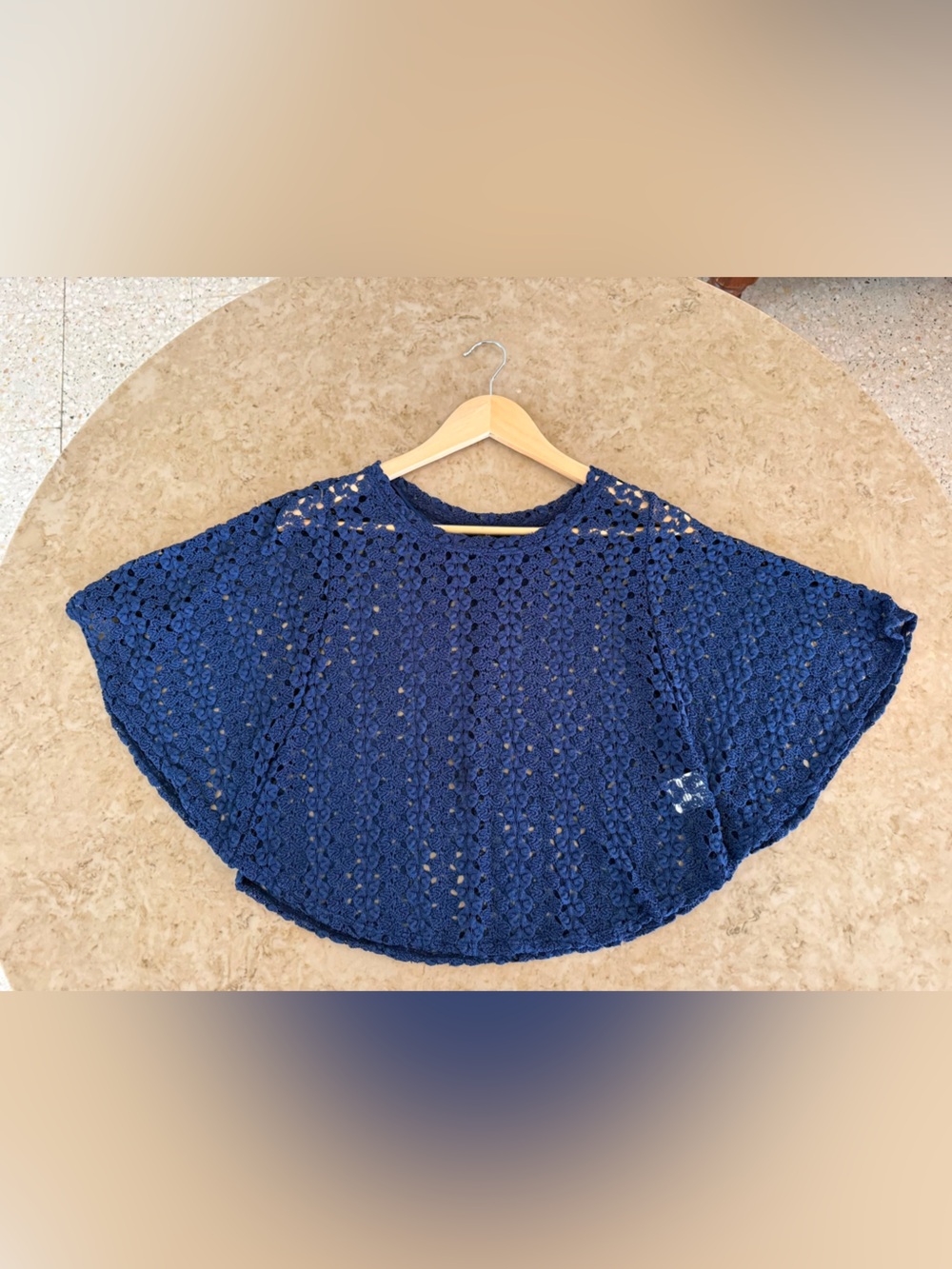 Style & Co. Navy Crochet Lace Poncho Top Size XS